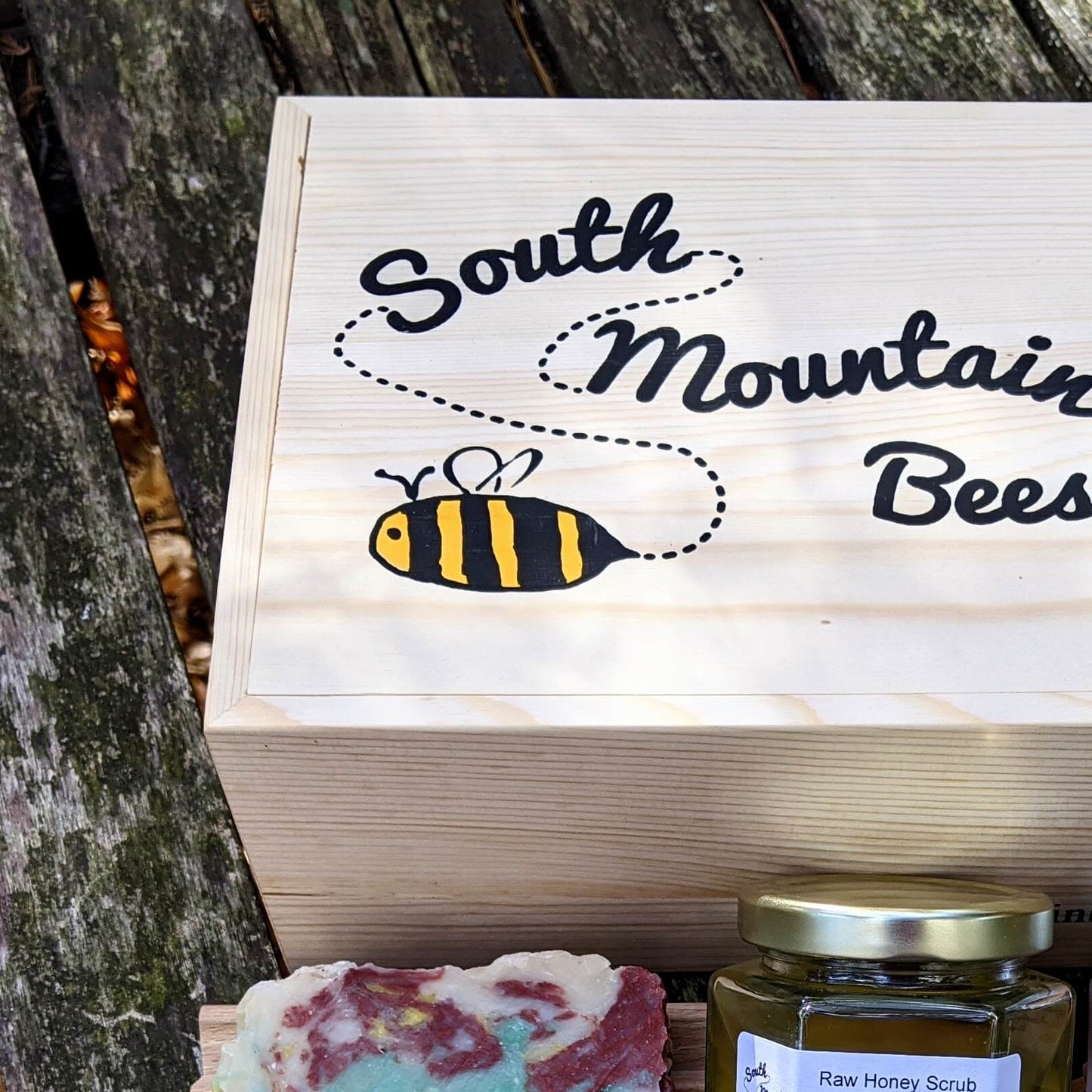 Aromatic pine wood flip-top box.