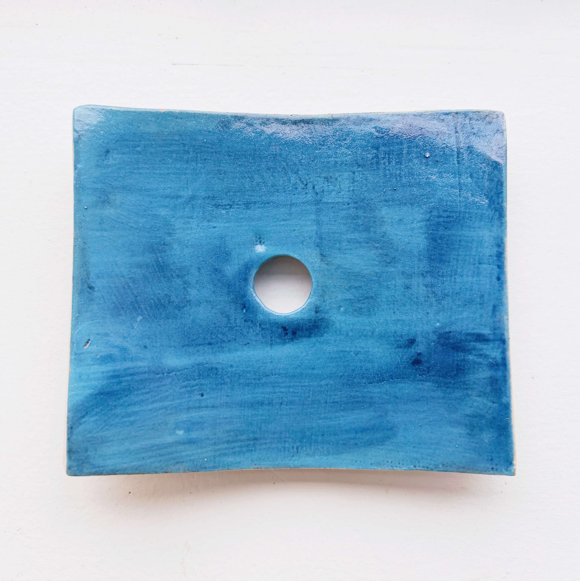 One of a kind soap dish in vibrant combination of cerulean and ultramarine blue. One of the earliest pieces of award winning ceramist based in Ottawa, Cristina Abatte.