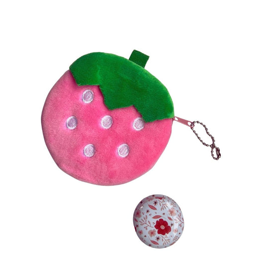 Bright pink and green soft velvet purse and lip balm tin.